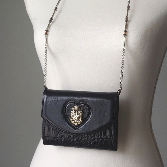 Brighton | Black Leather Beaded Chain Crossbody Purse - Picture 3 of 11